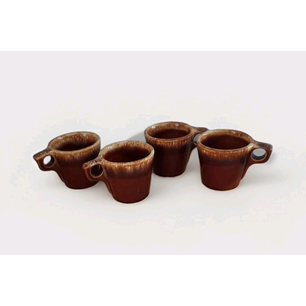 Vintage Hull Pottery Brown Drip Glaze Set of 4  Mugs Oven Proof  Made in USA